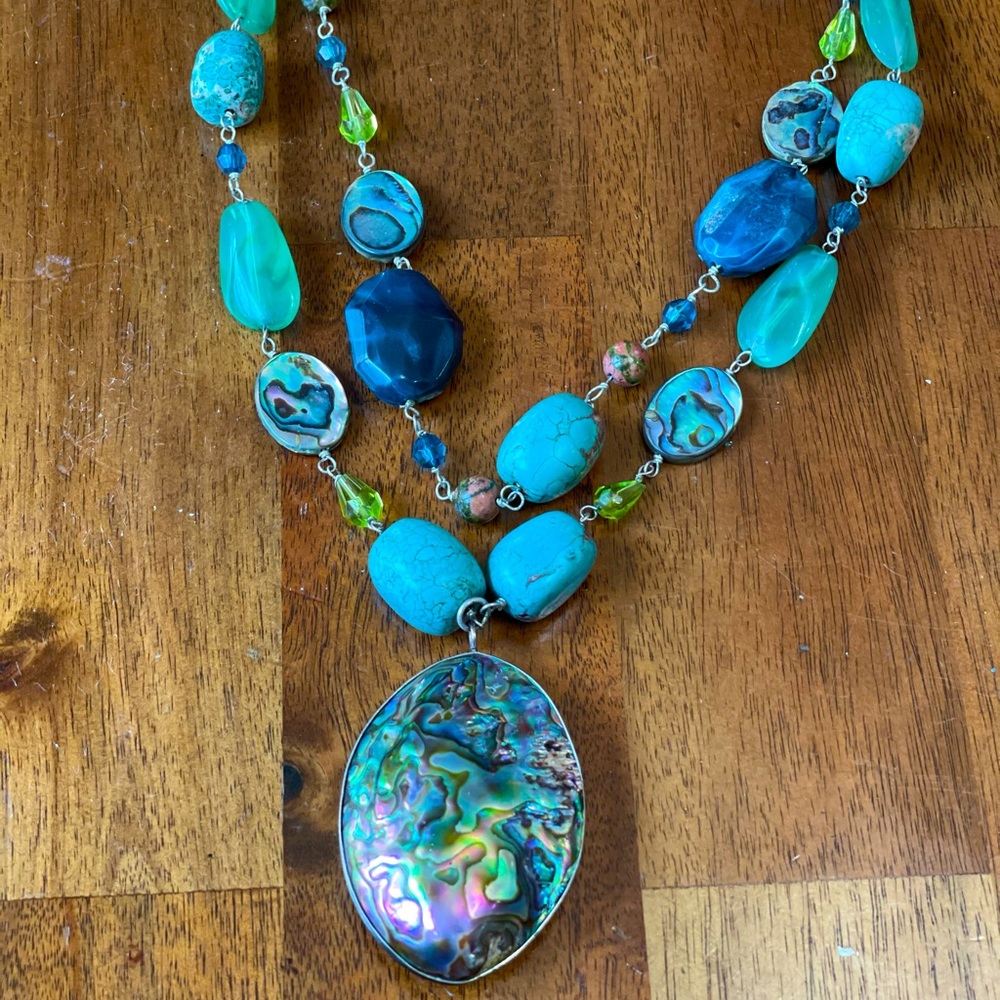 Abalone pendant necklace double sided pendant